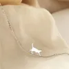 Hanger Kettingen Mode Wandelen Kat Gebogen Leuke Dieren Ketting Voor Vrouwen Eenvoudige Zilveren Kleur Sleutelbeen Ketting Jewelry157L