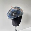 Herfst Winter Wol Engeland College Plaid Caps Street Lady Baret Hat Women Leisure Painter Hats