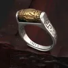 Real S925 seis palavras vire para orar sorte gravado flor anel homens moda esterlina tailandesa prata jóias presente