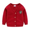 Mudkingdom Boys Girls Cardigan Outerwear Embroidery Applique Single Breasted Kids Sweater Long Sleeve V-neck Coat Boy Clothes 211106