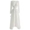 Women Summer Dress Sexy Chiffon Long Sleeve Hollow out Bandage Back Ruched White Fairy Ladies Fashion Beach Holiday Dresses 210608