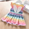 Regenboog schattige baby meisjes jurk vest engel vleugel mooie baby peuter meisjes kleding zomer katoen prinses jurk Q0716