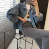 Women's Jackets Korean Blue Women Denim Jacket Loose Single-breasted Pleated Puff Sleeve Short Vintage Autumn Chaqueta Mujer Casual Jeans