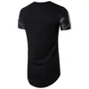 Summer Men Curved Hem Casual T-shirt PU Skórzane ściegi Street Swag Hip Hop Cotton Extended Tee Krótkie Rękawy Tshirt 210716