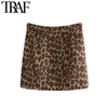 Kvinnor Chic Fashion Leopard Print Mini Skirt Vintage High Waist Back Zipper Kvinna Kjolar Mujer 210507