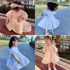 Filles coréenne mignonne robe 2-7 ans enfants doux col rond bulle manches robe enfants vêtements décontractés Q0716