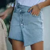 Jolee Jocoo Dames Casual Elegante Onregelmatige Hoge Taille Zoete Seature Summer A-lijn Denim Rok Pocket Bottons Party Club 210518