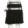 Kadınlar Yüksek Bel Mini Etek Gotik Lolita Kawaii Yay Bandaj Dantel Yukarı Pileli Ruffles Kek Etekler Harajuku Y2K Giysi Streetwear 210517