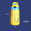 400ml Kids Stainless Steel Thermos Mug With Straw Cartoon Leak-Proof Vacuum Flask Children Thermal Bottle Thermocup 210907