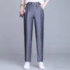 Mjuk komfort Kvinnor Byxor Högt midja Casual Spring Slacks Byxor Kvinnor Is Silk Ankellängd Långt byxor Kvinna 3XL 4XL 211105