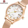 Naviforce Luxury Crystal Watch Kvinnor Rose Guld Stål Mesh Ladies Armbands Klockor Armband Tjej Klocka Relogio Feminino 210517