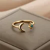 Anillos de boda Luna y estrella de circón para mujer, anillo de pareja minimalista de acero inoxidable dorado brillante, accesorios de joyería de Navidad 2021