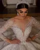 Glitter A Line Wedding Dress For Arabic Women Sparking Beads Sequins Long Sleeves Plus Size Floor Length Backless Crystal Bridal Gowns Robe De Mariee