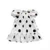 Style coréen Été Mignon Dot Puff Sleeve Robe pour filles Coton Retour Bowknot Casual All-Match Princesse Enfants 210615