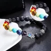 Hand Beaded Bangle Bracelet 7 Chakra Energy Beads Lava Rock Stone Hamsa Fatima Unisex Colorful Bracelet Jewelry