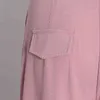 Pink Casual Damskie Spodnie Wysokiej Talii Przycisk Zipper Kieszonkowy Szeroki Spodnie Nogi Kobiet Wiosna Moda Odzież 210521