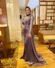 2022 Plus Size Arabic Aso Ebi Muslim Lace Beaded Prom Dresses Sheer Neck Satin Evening Formal Party Second Reception Bridesmaid Gowns Dress ZJ206