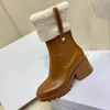 Botas de chuva femininas de lã de carneiro e lona PVC preto cinza caramelo borracha chuvas sapatos botas de tornozelo tamanho 35-40