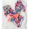 Damskie stroje kąpielowe 2021 Projekt One Piece Swimsuit for Women Ruffle Floral Print Deep v Sexy Bathing Suit Femme Bain Monokini Beach