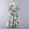 2021 Printemps/Été Robe Jacquard de haute qualité Milan Défilé de mode Col montant Demi-manches Jupe longue Imprimé tendance Même tenue décontractée