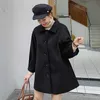 Koreanska Kvinnors Woolen Coat Mode Jacka Kvinna Höst och Vinter Solid Färg Löst Lång Sektion Ladies Fashion Top 210527