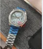 Luxury Mens Watch Platinum 41mm Ice Blue Diamond Bezel 228396 Automatisk safirspegel Rostfritt Stål Armband Mäns Klockor Armbandsur Vattentät