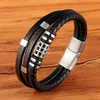 Punk Stijl Persoonlijkheid Mannen Sieraden Lederen Armband Zwart Bruin Kleur Multi Layer Rvs Accessoires Gift Anklets292e