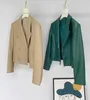 Chaquetas de mujer Otoño e Invierno Cuero Piel de oveja Verde oscuro Chaqueta de moda delgada Mujer