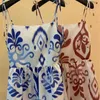 DEAT summer fashion women clothe straps slash color high waist knee length printed dress vacation vestido WR36905L 210428