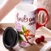 500 ml kubki na kawę o dużej pojemności z pokrywką ceramiczne motyle nad kwiatami Porcelana latte herbata dla kobiet para prezent 292W