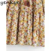 Multicolor Floral Print Sukienka Kobiety Lace Up O Neck Długi Rękaw Casual Loose Spring Plus Size Short Vestido 210430