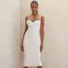 Summer Women White V Neck Sleeveless Bodycon Bandage Dress Sexy Spaghetti Strap Club Celebrity Runway Party 210423