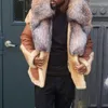 Men Down & Parkas Winter Jacket Men Leather Big Fur Collar Coat Warm Add Wool Outwear Chaquetas Hombre