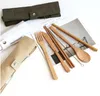 Wooden Dinnerware Set Bamboo Teaspoon Fork Soup Knife Catering Cutlery Sets with Cloth Bag Kitchen Cooking Tools Utensil