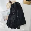 Luna&Dolphin Women Winter Scaves Warm Knitted White Pearl Nail Bead Soft Scarves Tassel Woolen Big Tippet Pashmina Blanket Shawl 220114