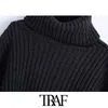 Women Fashion Thick Warm Cropped Knitted Sweater Vintage High Neck Long Turn-up Sleeves Female Pullovers Chic Tops 210507