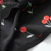 Cherry Print Sweet Girls Casual Shirts Zomer Mode Roll Mouw Gekleed Kraag Double Breasted Women Loose Shirt 210604