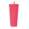 Taza doble Barbie Pink Durian Laser Straw Cup Tumblers Sirena Plástico Agua fría Tazas de café Taza de regalo HH21-840
