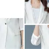 women's jacket with buttons black blazer Spring summer seven-point sleeves thin jacket for women lace one button suit X0721