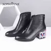 SOPHITINA Bottines pour femmes Mode Slip sur Couleur Treillis Carré Chunky Talons Chaussures en cuir avec fermeture à glissière latérale Dames Boot PC656 210513