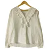 Mulheres blusa de manga longa pulôver tops primavera outono moda feminino casual sólido n-pescoço solto camisas vintage ruffles bloua 210423