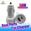 Billaddare 38W PD QC Fast Laddare Dual USB-portar Höghastighetsavgift Adapter för iPhone 13 Pro Max 12 11 8 Plus Samsung S21 Izeso