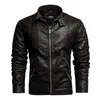 Casaco de couro dos homens casaco de inverno estilo moda casual desgaste plissado drsigned zíper jaqueta jaqueta de motocicleta para homens pele forrada 210603