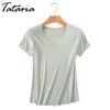 夏の女性のTシャツトップス半袖ソリッドTシャツVネックTシャツの女性Tシャツ因果模型カミネーナのレディタタリア210514