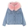 Women's Down & Parkas Big Faux Fur Collar Denim Jacket Women Winter Thick Hooded Warm Jean Korean Basic Short Female Bomber Coat Outwear