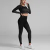 Tjej Yoga Set Kvinnor Gym Långskjorta 2st Sportkläder Workout Kläder SeamslsPort Suit High Waist FitNleggings x0629