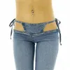 Personnalité de haute qualité Femmes Slim Ultra Taille Bikini Jeans Mode Cordon Pantalon Confortable Flares Pantalon 210629
