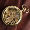 Vintage Halsband Steampunk Skelett Mekanisk FOB Pocket Watch Klocka Hänge Handlindande Män Kvällskedje