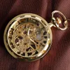 Vintage halsband Steampunk Skeleton Mechanical FOB Pocket Watch Clock Pendant Hand Winding Men Women Chain Gift2697231e