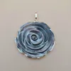 Natural Black Mother of Pearl Shell Carved Flower Pendant Handmade Jewelry for Women Girls 5 Pieces